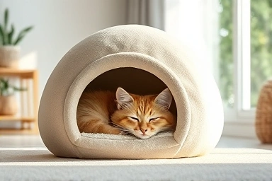 Cat sleeping peacefully in a cozy, safe hideaway.