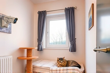 Safe and comfortable private cat hotel room with CCTV.