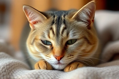 Senior cat resting, showing subtle signs of illness.