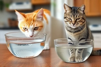Symbolic contrast of healthy cat vs. cat with early kidney disease signs.