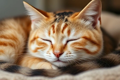 Contented cat in a peaceful, relaxed state, eyes closed.