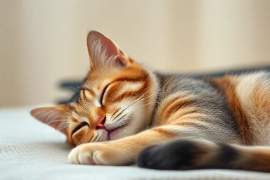 Peaceful cat purring, symbolizing contentment and healing vibrations.