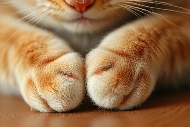 Detailed cat paws in loaf pose, subtle health hint.