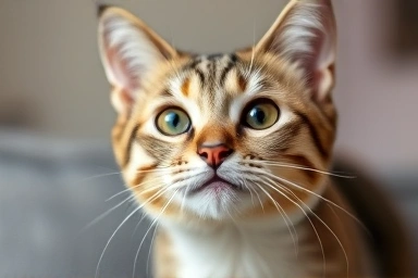 Happy cat looking at camera, symbol of pet care.