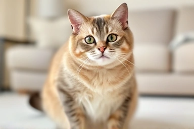 Healthy cat with natural belly skin flap