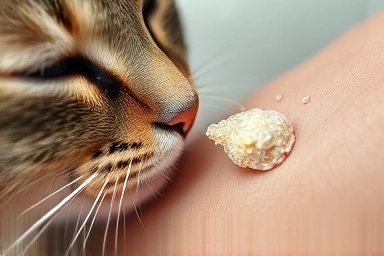 Symbolic representation of cat ringworm spreading to human skin.