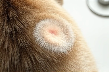 Cat with mild ringworm patch on fur, symbolizing skin condition.