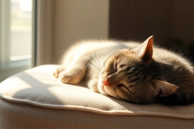 Calm cat sleeping peacefully in sunbeam