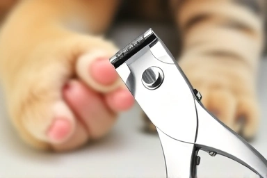 Close-up of safe pet nail clipper with protective guard