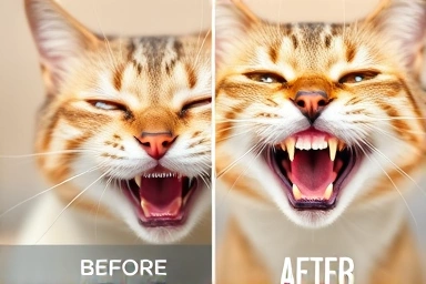 Healthy cat mouth after successful teeth brushing routine
