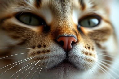 Close-up of a cat's face showing detailed whiskers