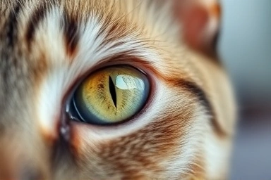 Cat eye with mild yellow discharge, concerned gaze