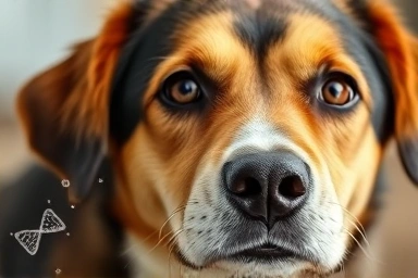Close-up of a dog's healthy fur and bright eyes, symbolizing vitality.