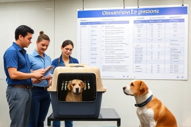 Airline staff checking pet carrier size