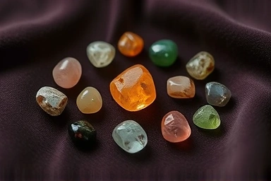 Collection of unique, gem-like memorial stones for pets.
