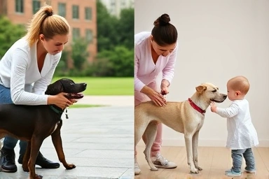 Dog training and toddler interaction for harmonious coexistence.