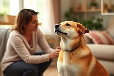 Person and dog building trust through positive interaction