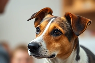 Dog's attentive face during training session