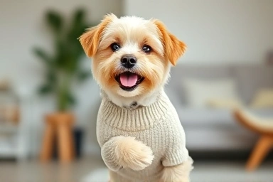 Happy dog wearing perfectly fitting clothes
