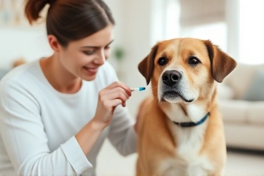 Owner giving insulin injection to diabetic dog