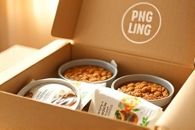 Dog food subscription box with fresh, portioned meals.