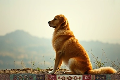 Golden retriever looking out, symbolizing dog howling instincts.