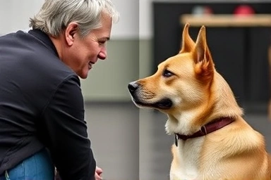 Owner and dog bonding during positive reinforcement training.