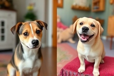 Dog's emotional transformation from loneliness to happiness at kindergarten.