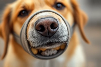 Dog eating treat from muzzle, positive training