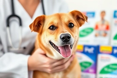 Veterinarian examining a dog with parasite medication.