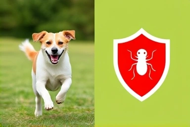 Dog enjoying outdoors, protected by a shield icon.