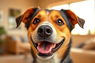 Happy dog with clean teeth and healthy gums