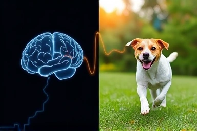 Dog brain electrical pattern transitioning to happy dog