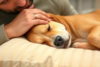 Owner comforting dog with snoring