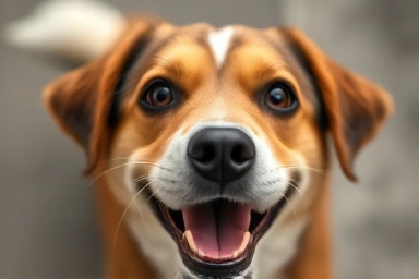 Happy dog with a wagging tail, looking at viewer.