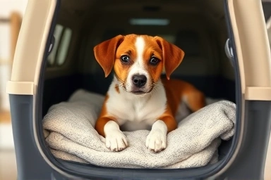 Dog's paws in carrier, symbolizing comfort and preparation