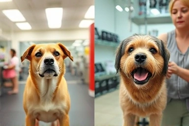 Dog grooming stress comparison, home vs salon