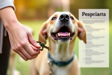 Close-up of dog walker's hands holding leash, dog looking up