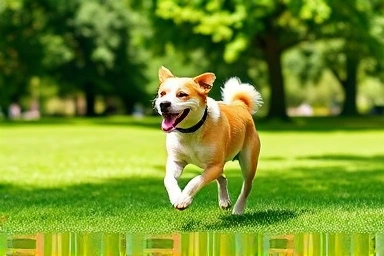 Happy dog running in park symbolizing health