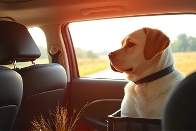 Driver and dog enjoying a peaceful car ride.
