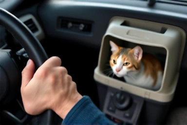 Gentle driving with a cat in a carrier.