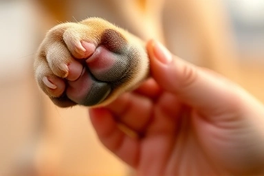 Caring for a pet's paw with gentle human touch.