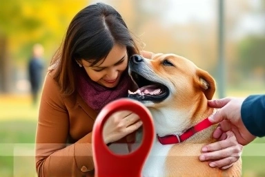 Lost dog reunited with owner via microchip scan.