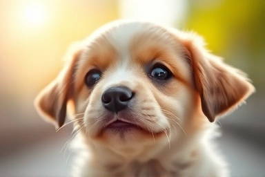 Healthy puppy, innocent eyes, natural light, well-being