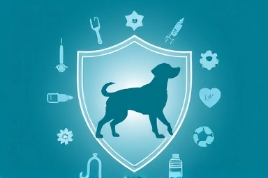 Veterinary shield, dog protection, health icons, vaccination safety