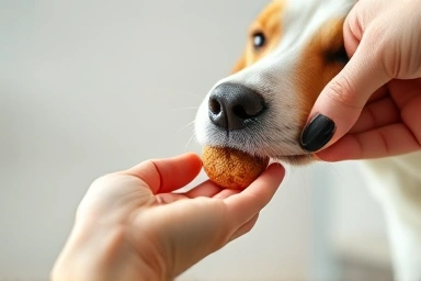 Dog paw receiving a treat, symbolizing positive reinforcement.