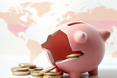 Broken piggy bank symbolizing lost money from travel booking.