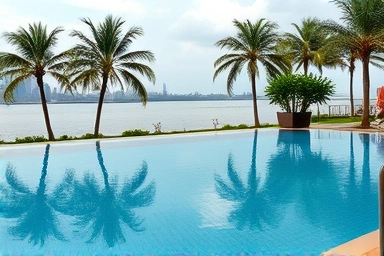 Bangkok riverside resort pool relaxation river view