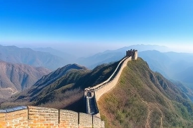 Majestic Great Wall of China winding through misty mountains