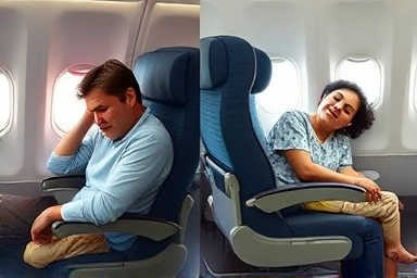 Comfortable vs. uncomfortable airplane seat experience.